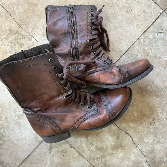 Steve Madden ladies lace up leather boots size 6.5 preowned good condition Brown - Picture 4 of 13